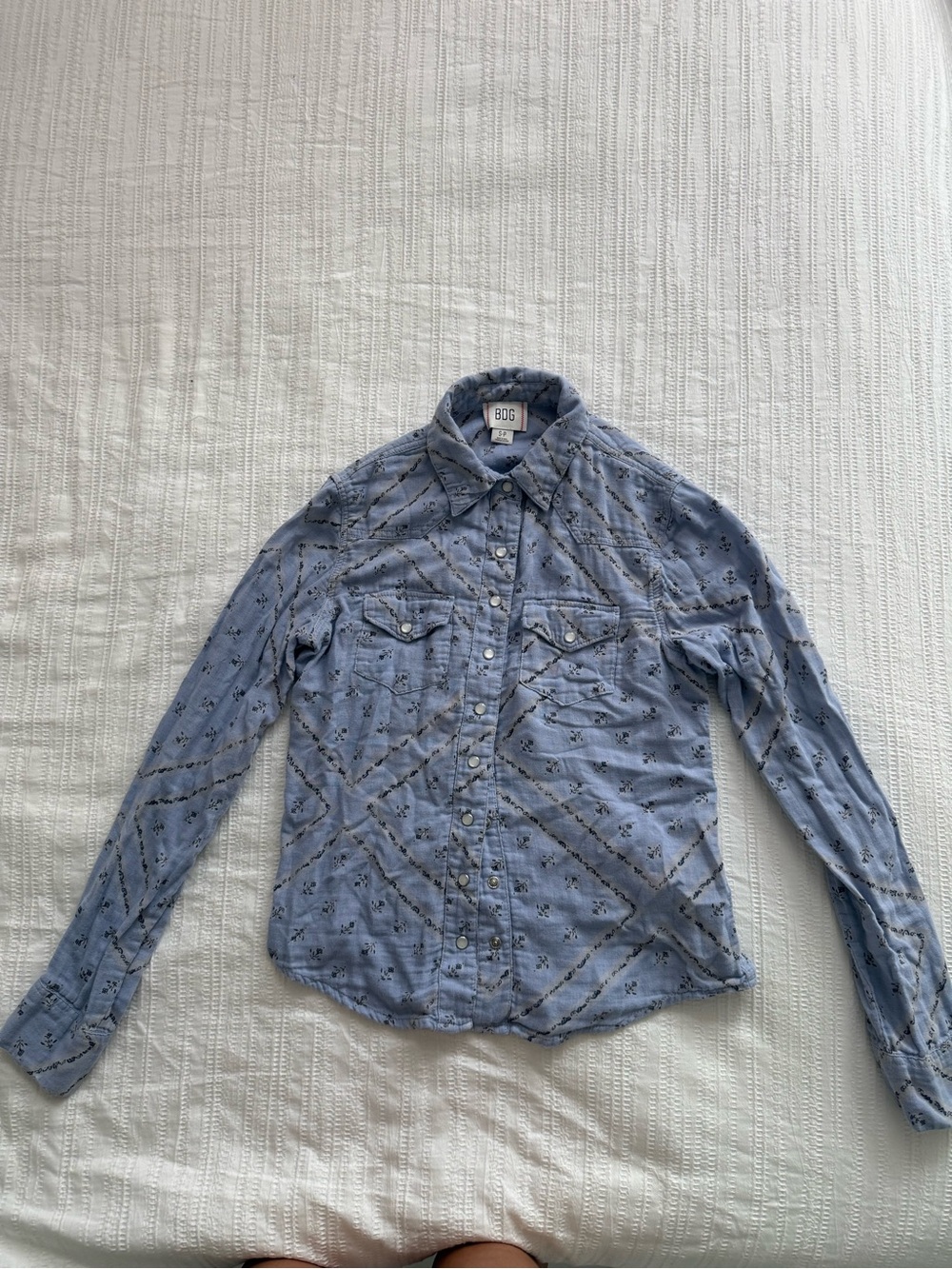 BDG Light Blue Printed Casual Button-Down Shirt